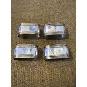 Lot 4 Regal Quality SIlver Tone Hong Kong Napkin Rings Iridescent Diamond (TD)